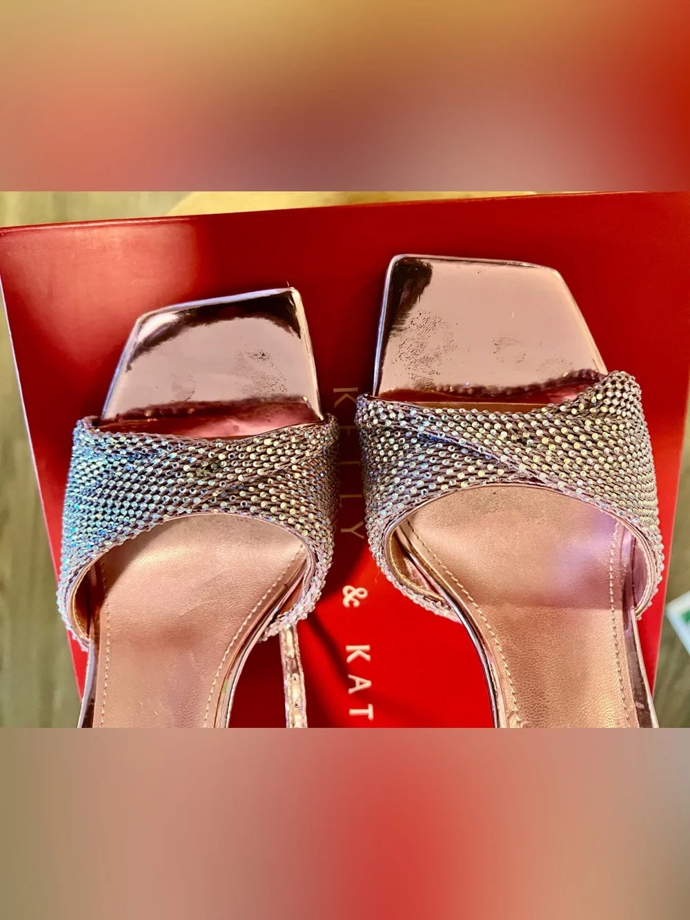 Nine West Rose Pink Metallic Crystal Strap Slingback Heels